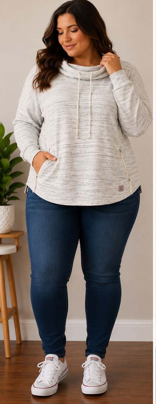 Talbots Gray Marled Funnel Neck Pullover Sweatshirt Size 2X